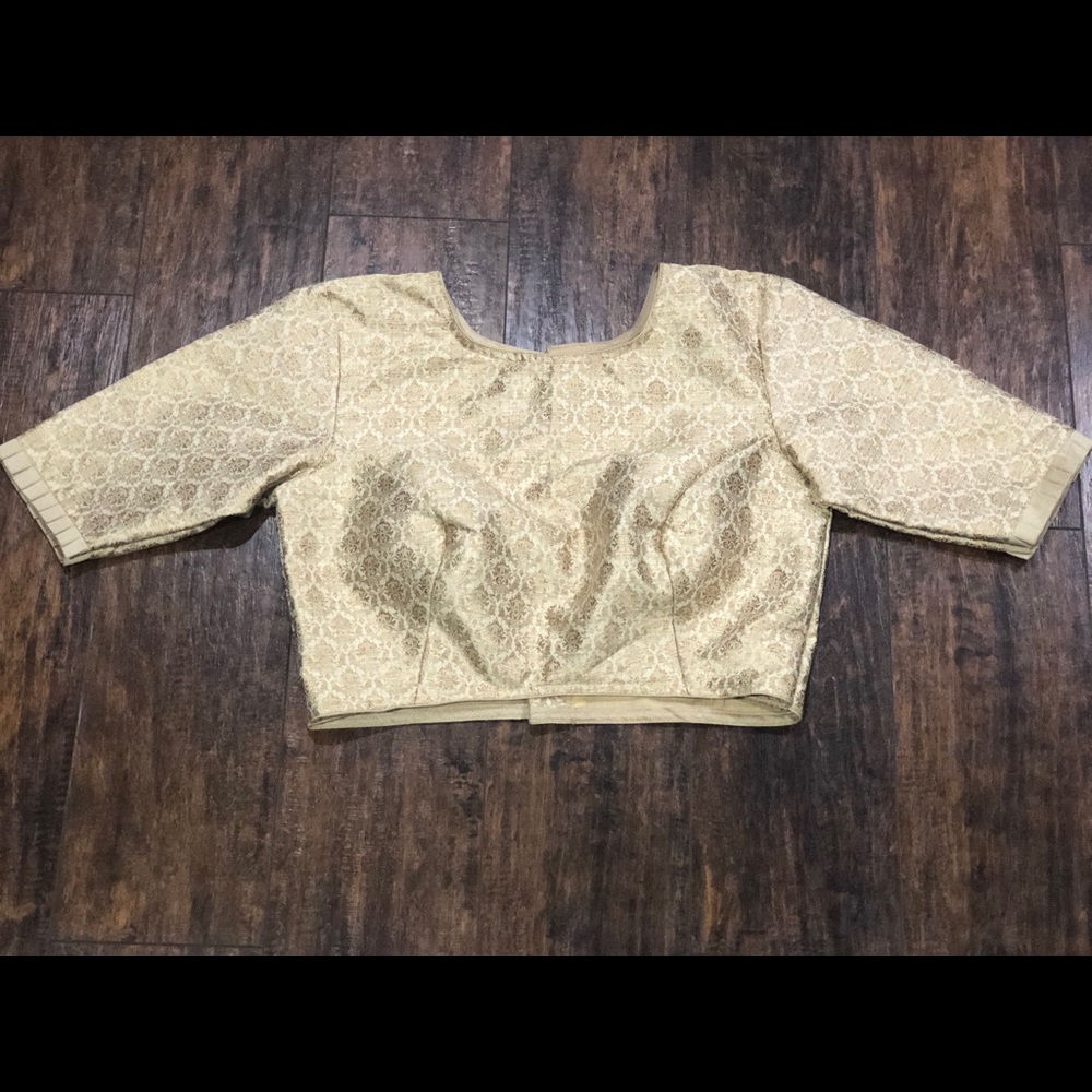 Gold banarasi saree readymade blouse